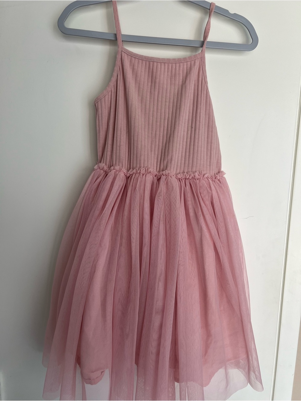 Girls Pink Tulle Casual Dress with Spaghetti Straps